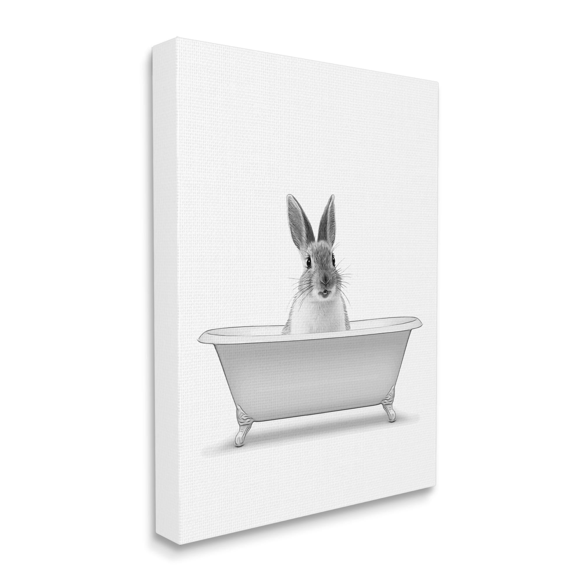 Stupell Industries Bunny Peeking Bathtub Pet Animals & Insects Painting Gallery Wrapped Canvas Print Wall Art