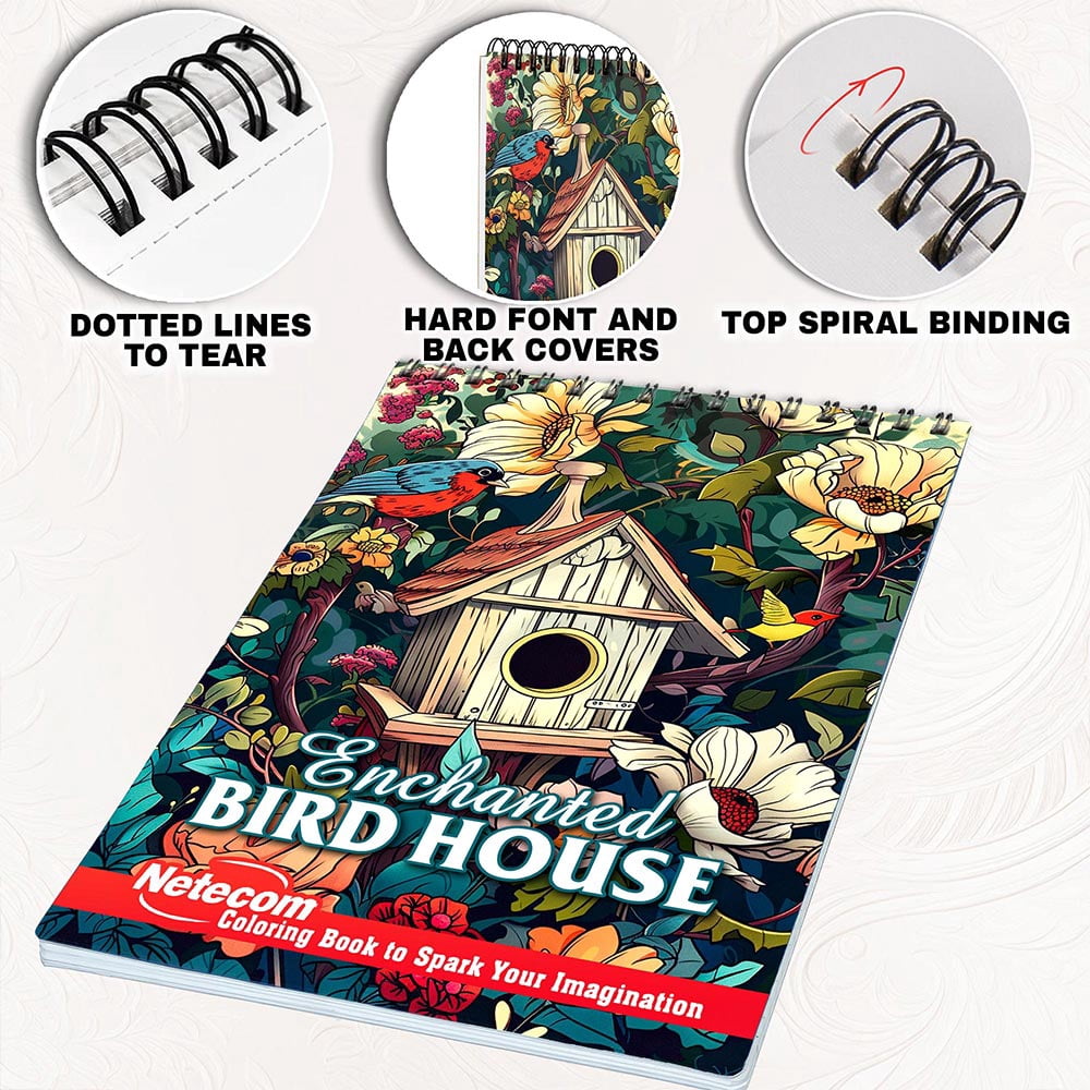 Netecom Enchanted Bird House Coloring Book for Adults, Spiral Bound, Soft Cover