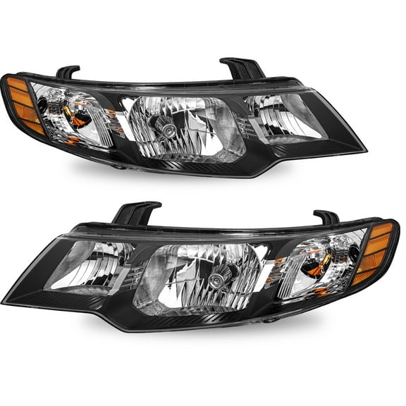 For 2010 2011 2012 2013 Kia Forte Halogen Black Amber Headlight Assembly Pair