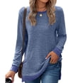 thumbnail image 4 of Tunic Tops to Wear with Leggings Long Sleeve Crew Neck T Shirts Casual Loose Fit Blue S, 4 of 6