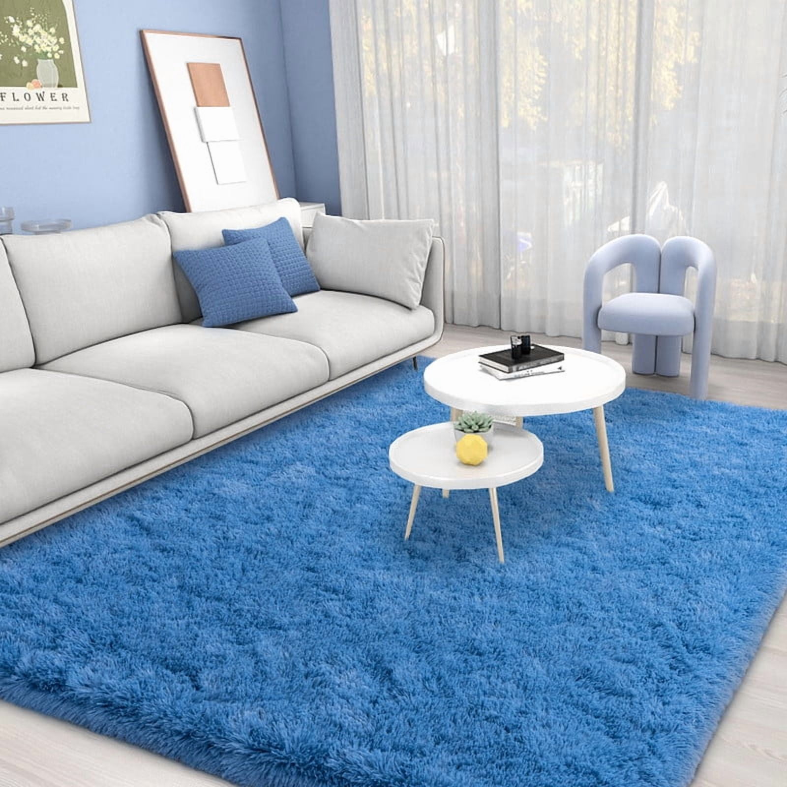 area rugs 8x10ft Large Fluffy Rugs for Bedroom, Non-Slip Stickers Soft Carpet Shag Kids Room Rug, Non-Slip Fuzzy Rugs Indoor Haze Blue Father's Day Gifts Decora