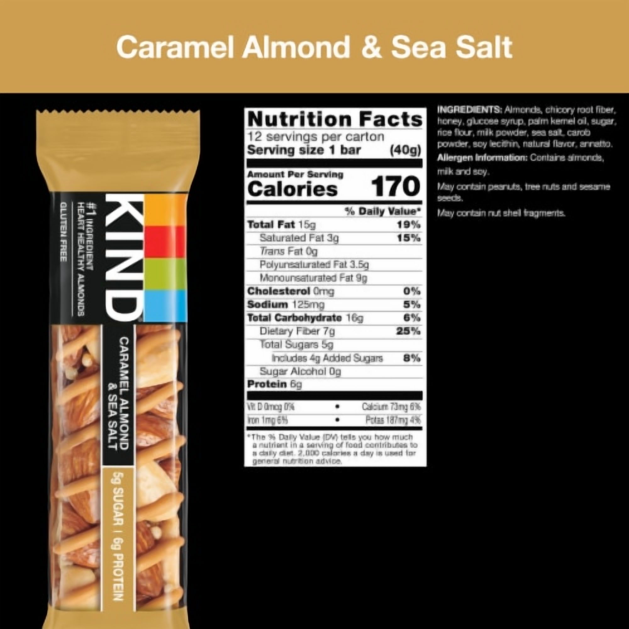 2X-KIND Gluten Free Caramel Almond & Sea Salt Snack Bars - 1.4 oz - 12 ct