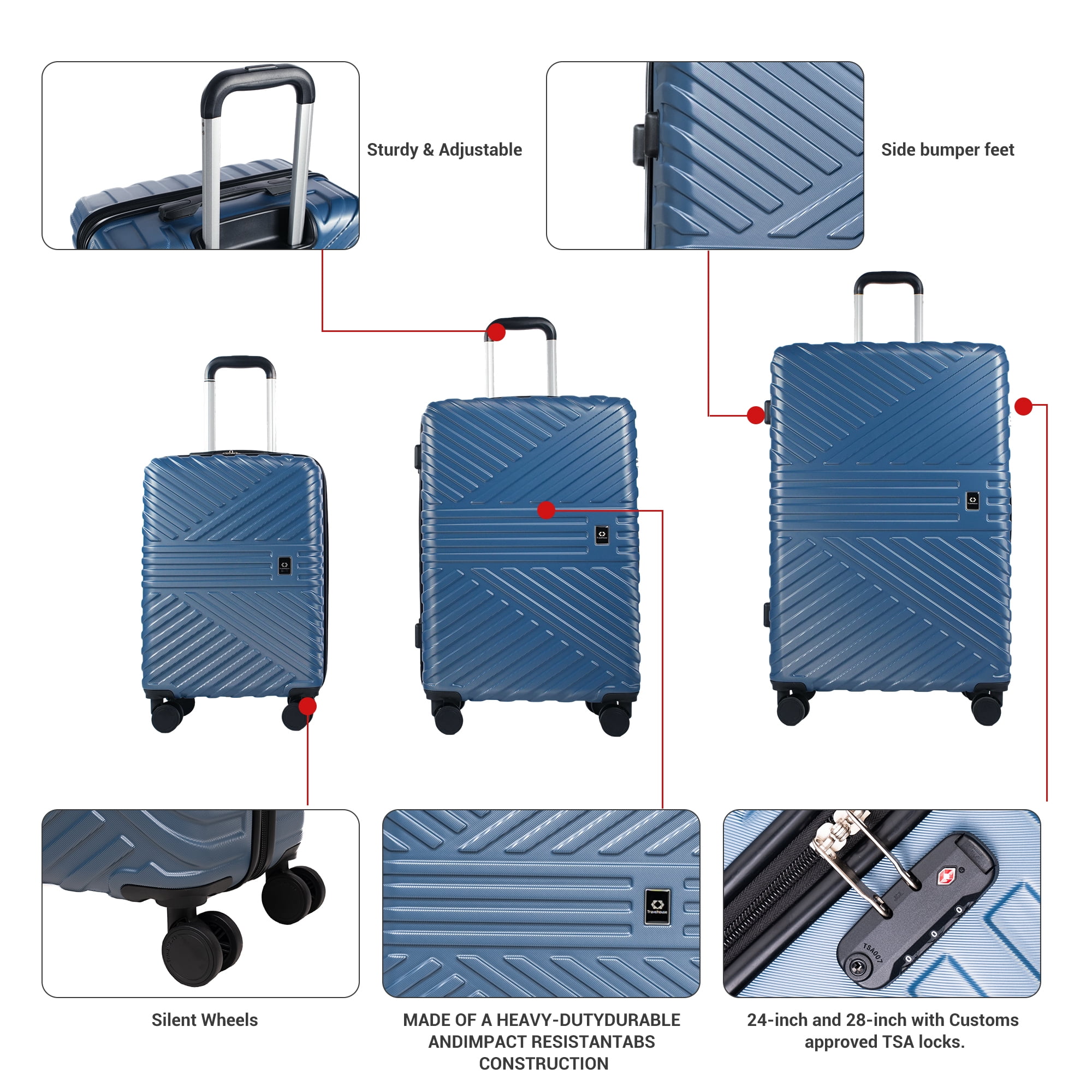 Travelhouse 6 Piece Hardshell Luggage Set Lightweight Suitcase with TSA Lock and Spinner Wheels with Backpack, Duffel Bag ,Packing Cubes,Blue