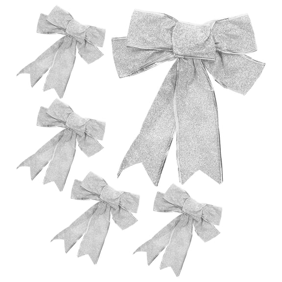 FOMIYES 5Pcs/Pack Ribbon Bows for Wreath Silver Bow Ornament Decoration for Doors and Walls