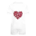 thumbnail image 4 of Pajamas for Women Valentine's Day Gift for Her Heart Printed Stand Up Collar Pocket Short Sleeved Top+Shorts Home Wear Pajama Sets Red4, 4 of 5
