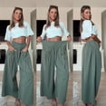 thumbnail image 3 of Lentta Womens Loose Wide Leg Track Pants Drawstring Pockets Elastic Waist Capri Hiking Pants, 3 of 7