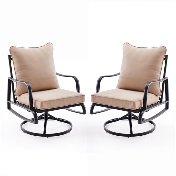 Outdoor Patio Swivel Rocking Chairs, Set of 2, 4” Thick Cushions for Porch Balcony Backyard | Beige | Metal