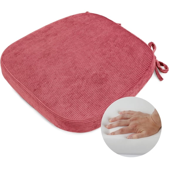 AllWays Plaza 2.5" Thick Chair Cushions for Dining Chair, Corduroy High Density Foam Kitchen Chair Pads, U Shaped Indoor Seat Cushions with Ties & Non-Slip Backing, Washable Cover, 17''x16.5'', Pink