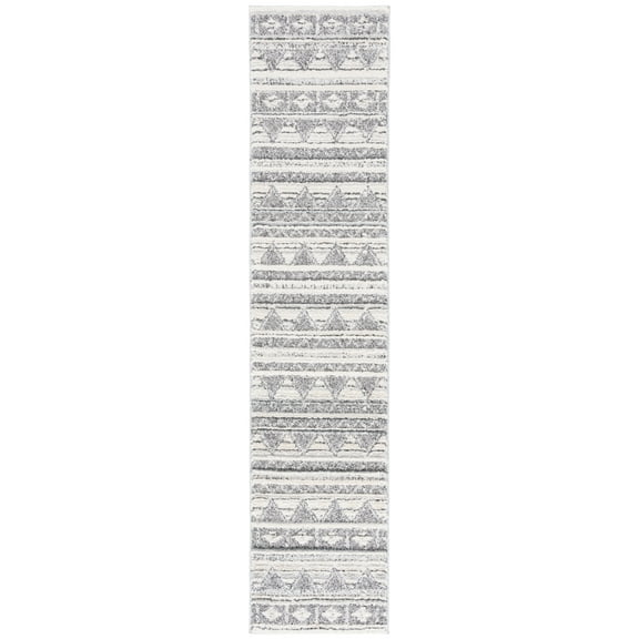SAFAVIEH Martha Stewart Lucia Isador Striped Shag Runner Rug, Ivory Grey/Dark Grey, 2' x 8'
