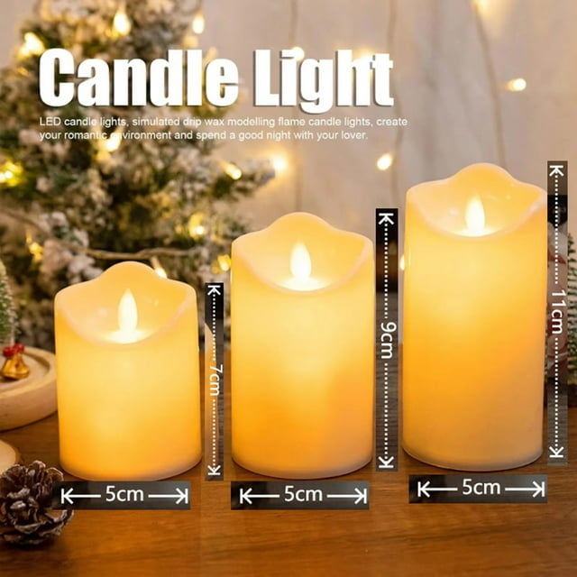 3 Pcs Flameless Candles Halloween Decorations Battery Operated Candles Real Wax Pillar LED Candles for Shelf Desk Home Living Room Coffee Table Decor