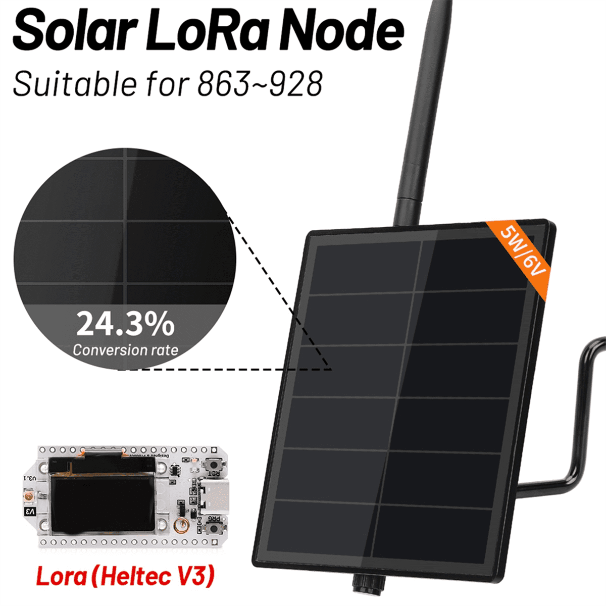 D5 Solar Node with 5V Panel ESP32 LoRa 32 V3 for WiFi Meshtastic LoRaWAN Heltec SX1262 Built in Battery