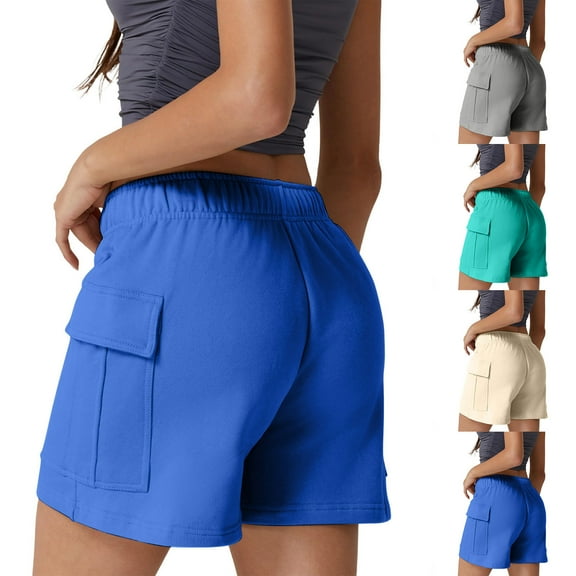 Olyvenn Stylish Cargo Shorts Women Baggy High Waisted Shorts for Women Multi-Pockets Casual Dressy Drawstring Straight Capri Pant Beige L