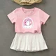 thumbnail image 4 of Pusheens-Conjunto de ropa para niña, 2 piezas, Falda plisada, camiseta Kawaii de dibujos animados, Tops para niños pequeños, Mini vestido, camiseta rosa, 4 of 5