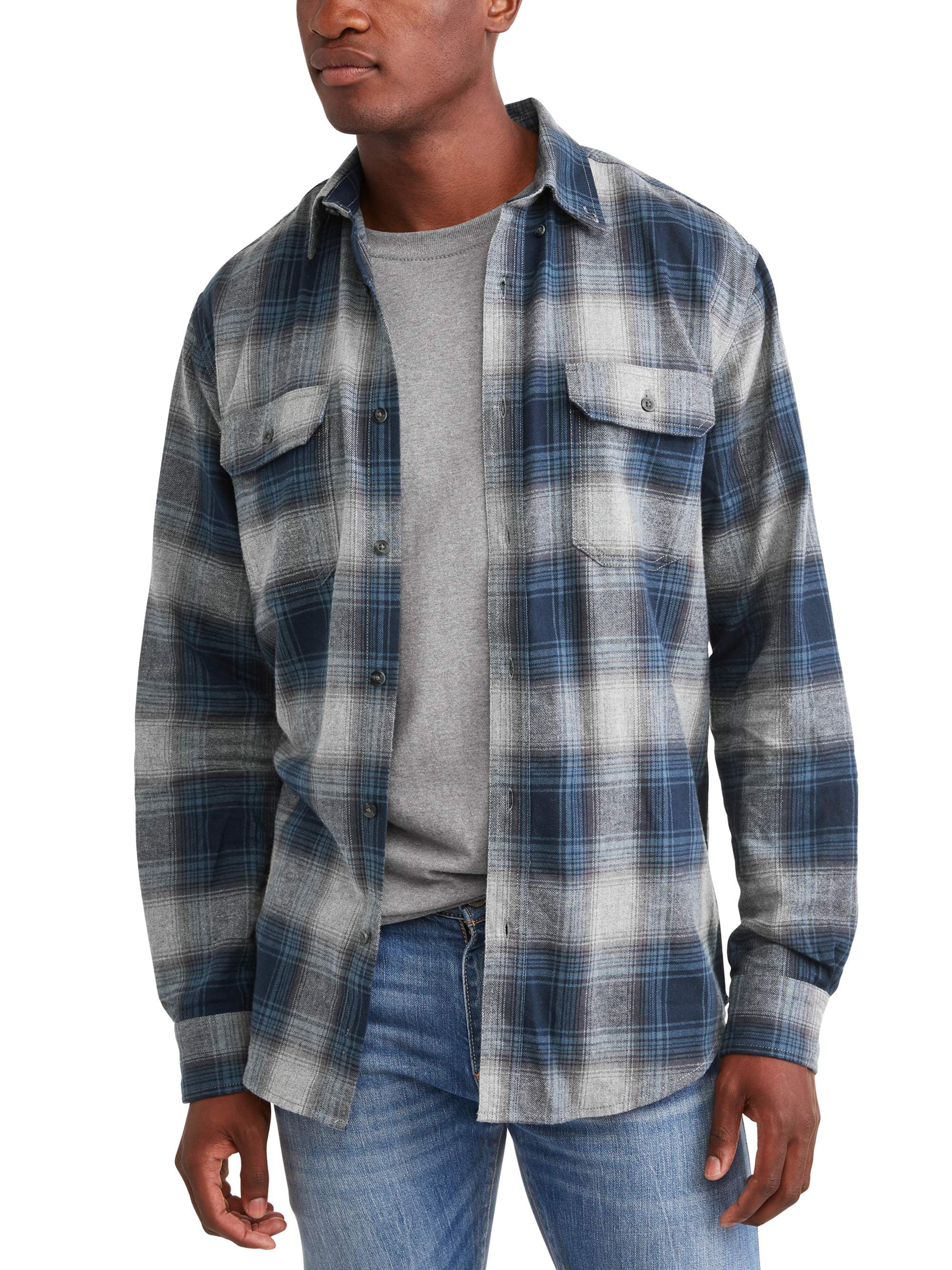 Men's Long Sleeve Flannel Shirt, Up To 5XL - Walmart.com