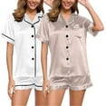 thumbnail image 2 of Women's Pajama Sets Short Sleeve Sleepwear Loungewear Satin Pyjamas 4 Piece Pyjamas And Shorts Set Sets Leisure Suit Plus Size Womens Clothing, 2 of 4