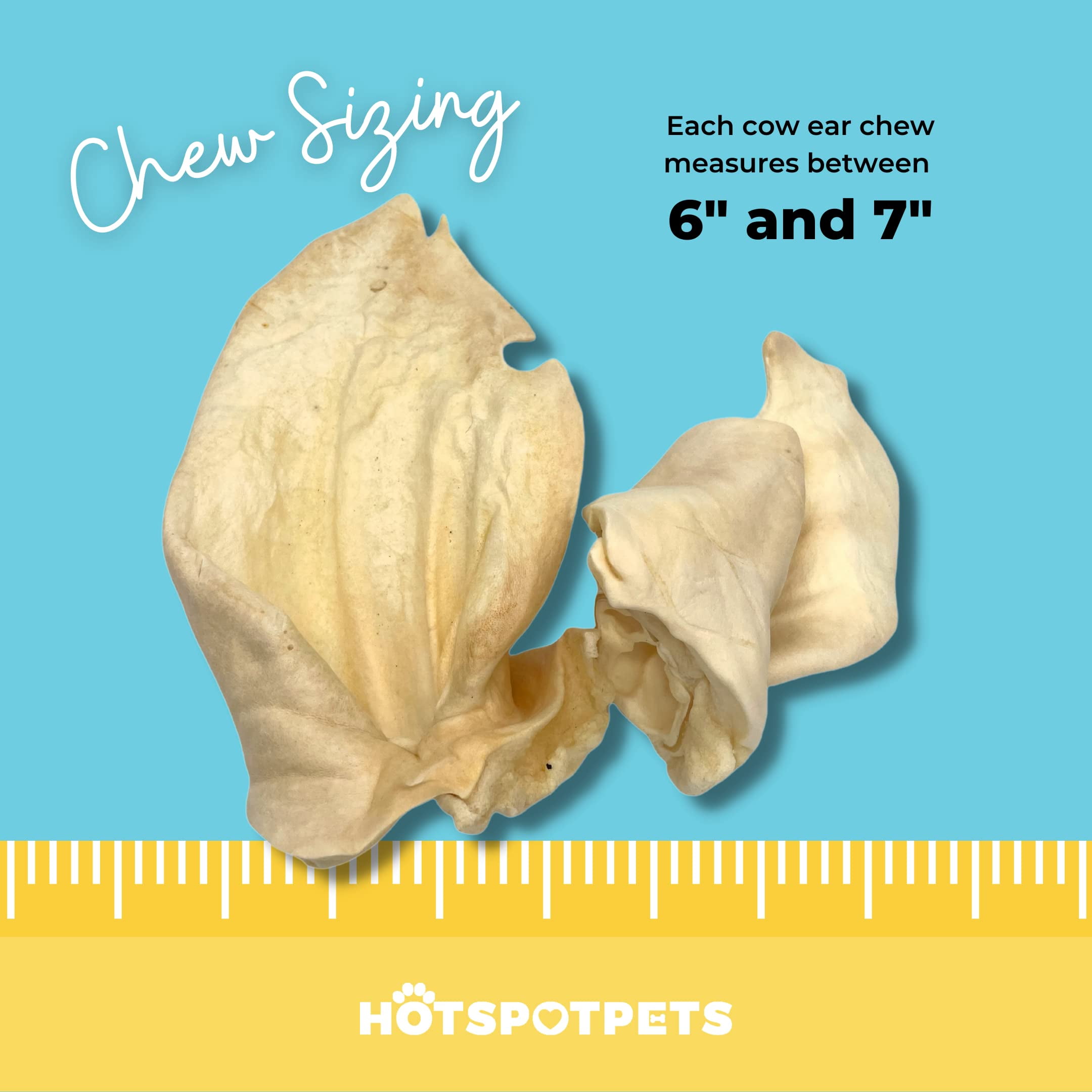 Hotspot Pets Cow Ears for Dogs - Grain Free Fully Digestible Rawhide Alternative - 3-5'' Ears (10 Pack)