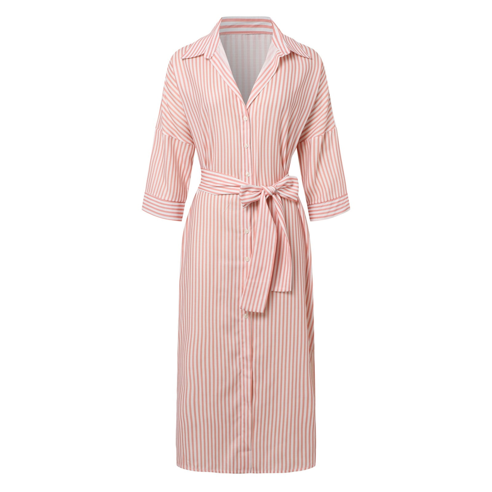 XDZJLR Robes pour Femmes Mode Classique Rayé Bouton Col en V