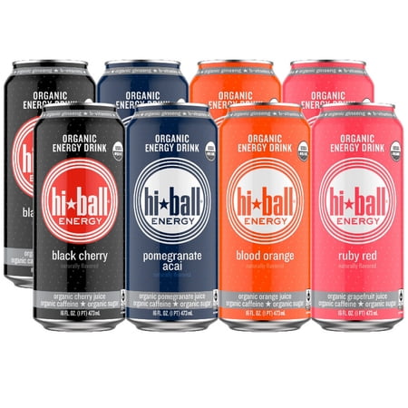 Hiball Energy 4 Flavor Certified Organic Energy Drink Variety Pack, 16 Fl Oz, 8 Ct