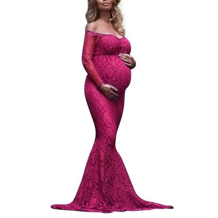

Avamo Lace Prom Gown Maternity Maxi Dress Wedding Party Dress Photography Photo Shoot Trailing Dress