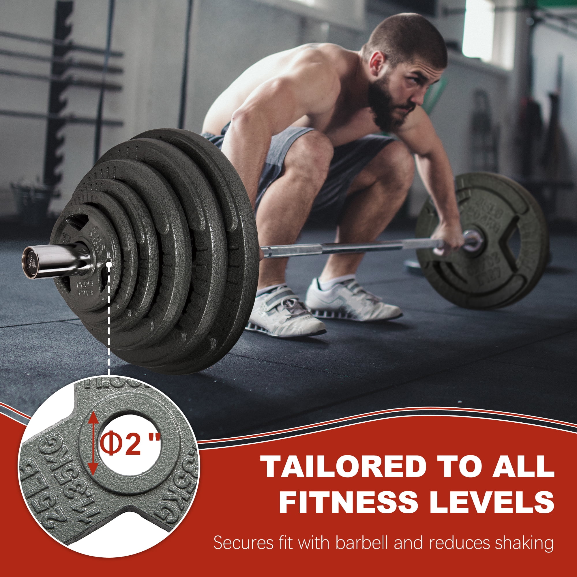 Signature Fitness 2-Inch Cast Iron Weight Plates – Olympic Barbell Plates for Strength and Resistance Training, Multiple Sizes Available