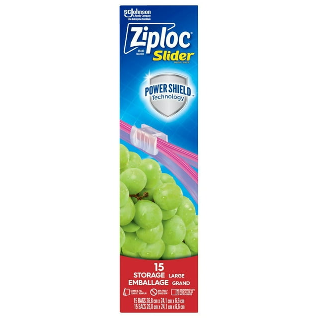 Ziploc® Slider Storage Bags with Power Seal Technology, Large, 15 Bags