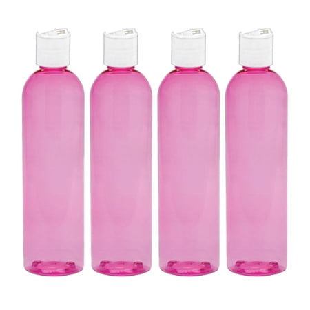 MoYo Natural Labs 8 oz Travel Bottles, Empty Travel Containers with Disc Caps, BPA Free PET Plastic Squeezable Toiletry/Cosmetic Bottles (Pack of 4, Pink)