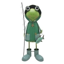 Continental Art Center 24168 Green Metal Frog Holding Fishing Rod Outdoor Garden Statue Decorative Yard Art