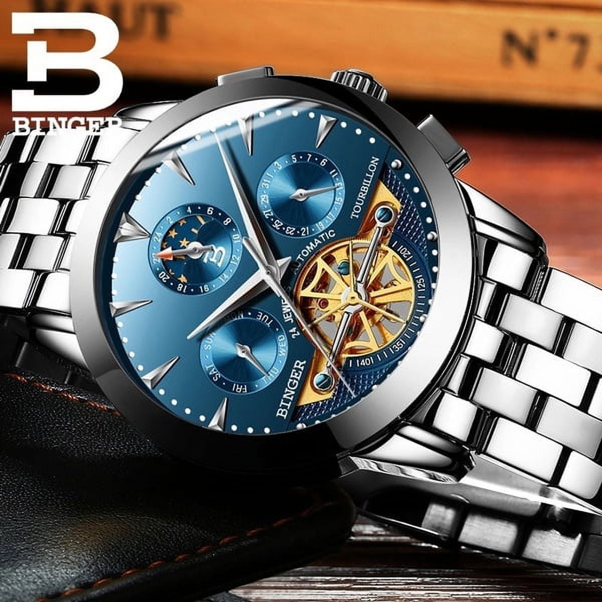 BINGER Men s Luxury Mechanical Watch with Sapphire Crystal and Stainless Steel Case in Nepal at NPR 11799 Rating 5