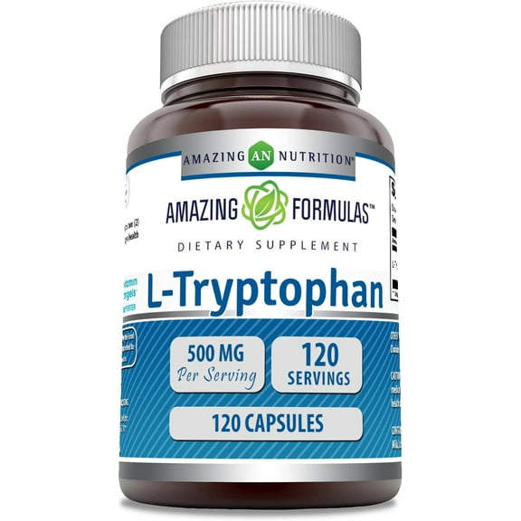 Amazing Formulas L-Tryptophan 500 Mg Per Serving 120 Capsules Supplement | Non-GMO | Gluten Free | Made in USA