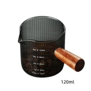 TAROFIIH 4oz Glass Measuring Cup with Wooden Handle – Espresso Shot Glass, Milk Pitcher Cup for Coffee & Tea