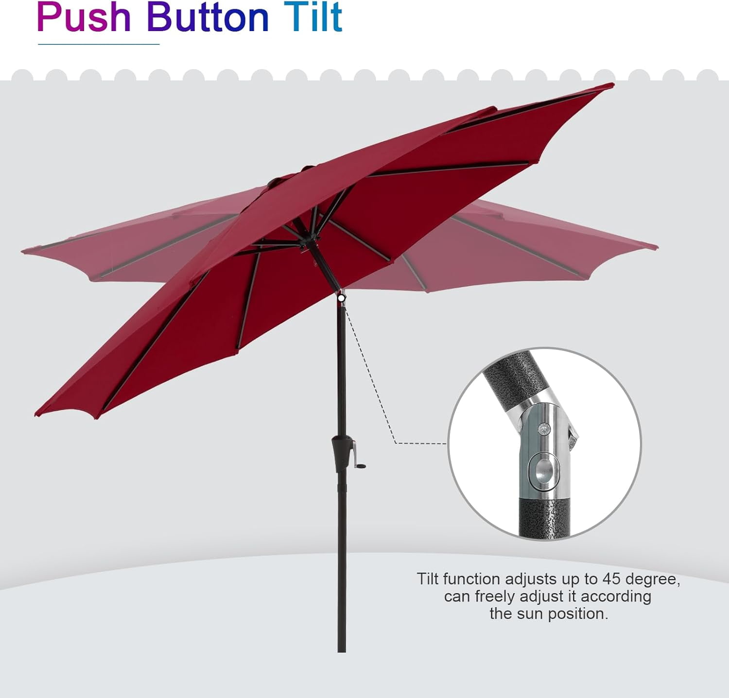 Simenmax 9ft Patio Umbrella, Outdoor Table Umbrella of 9-Feet with 8 Ribs and Push Button Tilt and Crank, Red