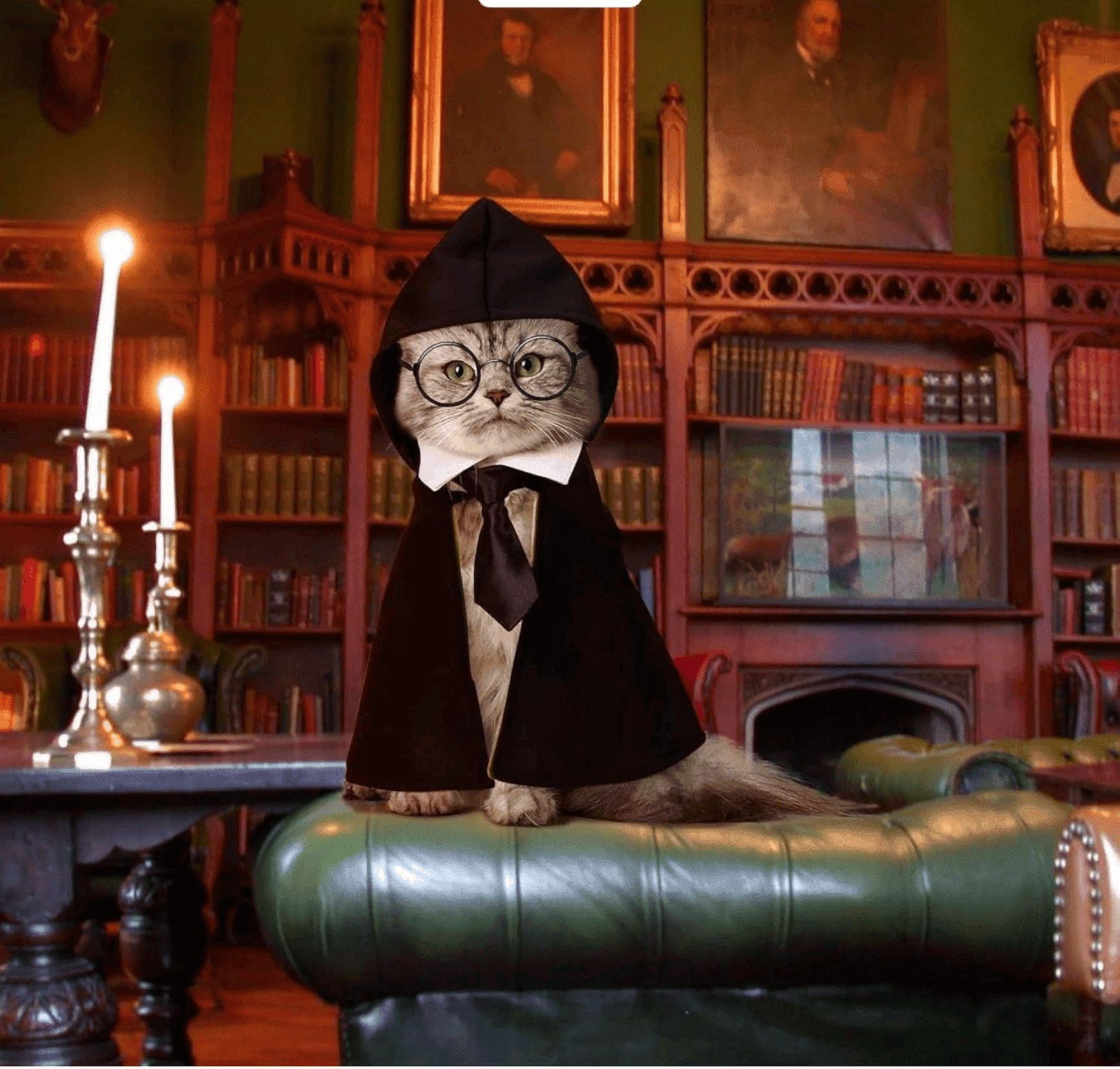 Cat Halloween Costume, Pet Wizard Costumes Mantle Magician Cosplay Clothes with Bowtie & Glasses Set, Festival Party Apparel for Small Pets Cats Dogs