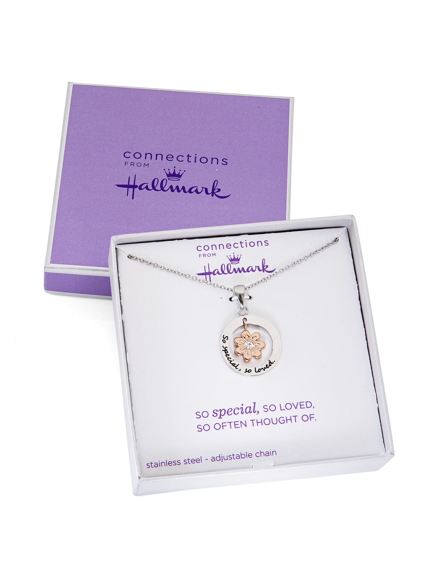 Hallmark Connections Women's Stainless Steel "So Special, So Loved" Flower Dangle Pendant, 18"