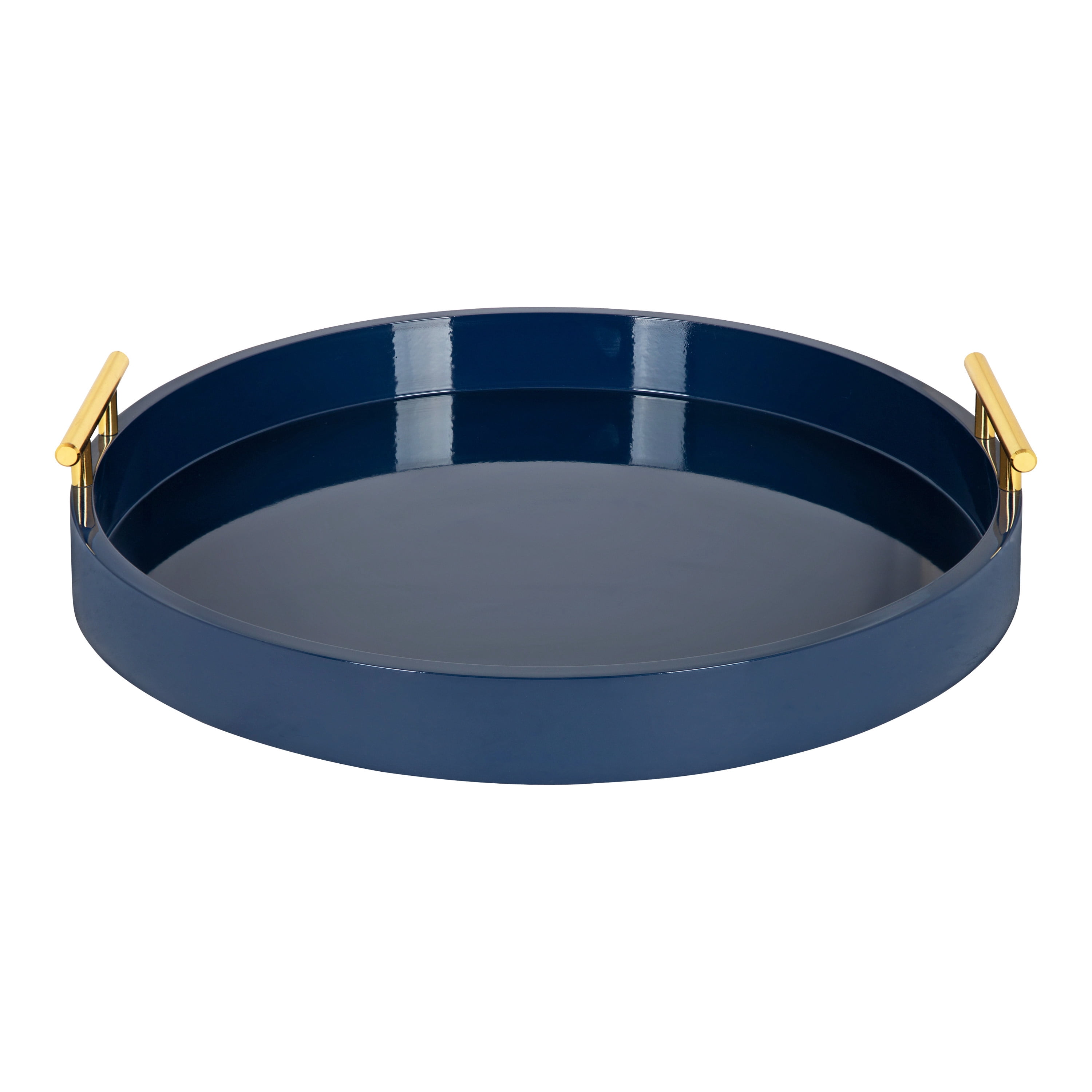 Kate and Laurel Lipton Modern Round Tray, 18" Diameter, Navy Blue and Gold, Decorative Accent Tray for Storage and Display