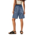 thumbnail image 3 of Resicozy Sweat Shorts for Women Pull On Casual Fashion Athletic Summer Beach Shorts Drawstring Long Sweatshorts with Pockets Light Blue M, 3 of 4