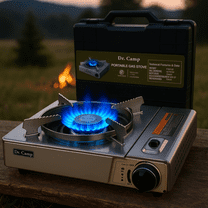 Dr.Camp Portable Butane Gas Stove, 7,500 BTU Quick-Ignition Camping Stove with Carry Case, High-Power Outdoor Burner for BBQ, Hiking, Travel & Emergency Cooking, Estufa de Gas Portátil
