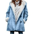 thumbnail image 3 of Juebong Faux Suede Fleece Jacket Women Horn Button Hooded Coats Fuzzy Sherpa Lined Jackets Casual Warm Winter Coat Outwear Light Blue,XXL, 3 of 8