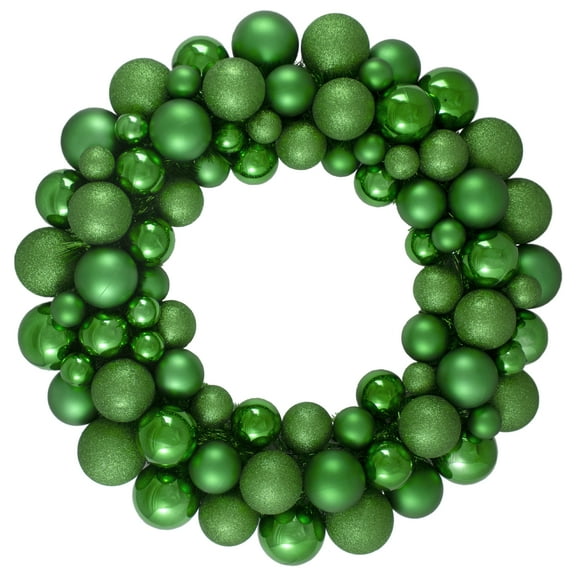 Northlight 3-Finish Shatterproof Ball Christmas Wreath - 24" - Green - Unlit
