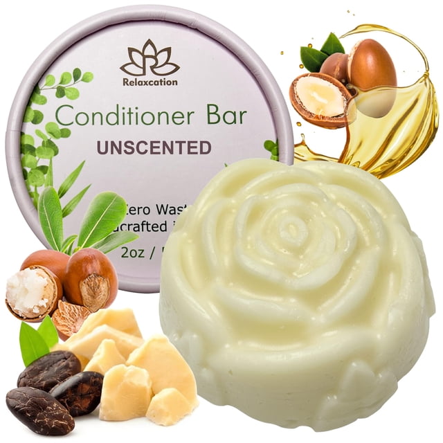 Barra acondicionadora de cabello para mujeres y hombres | Hidratante suavizante sin perfume a base de plantas | Manteca de karité Aceite de coco Manteca de cacao Aceite de jojoba Aceite de argán - Hec