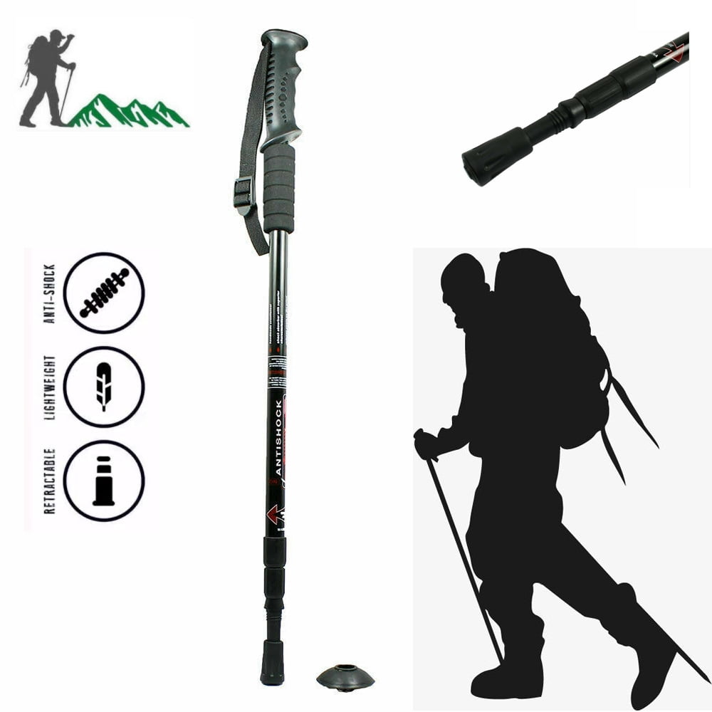 Trekking Pole Walking Hiking Stick 3 Section Adjustable Retractable  Anti-shock (1X Black)