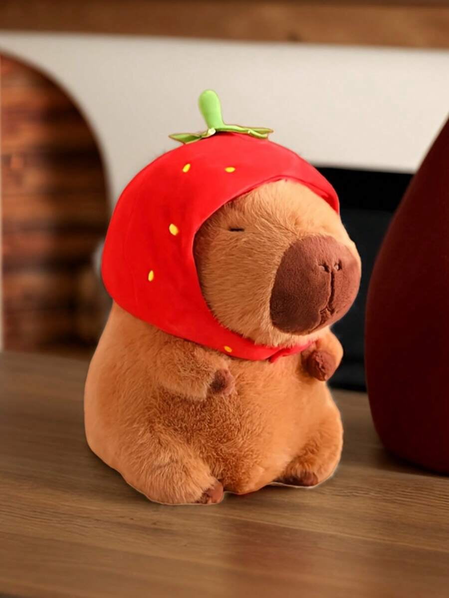 Capybara Wearing Strawberry Headbands Plush Toy Simulation Anime Toy Cute Doll Stuffed Animals Soft Doll Plush, Birthday Gifts, Festival Decor