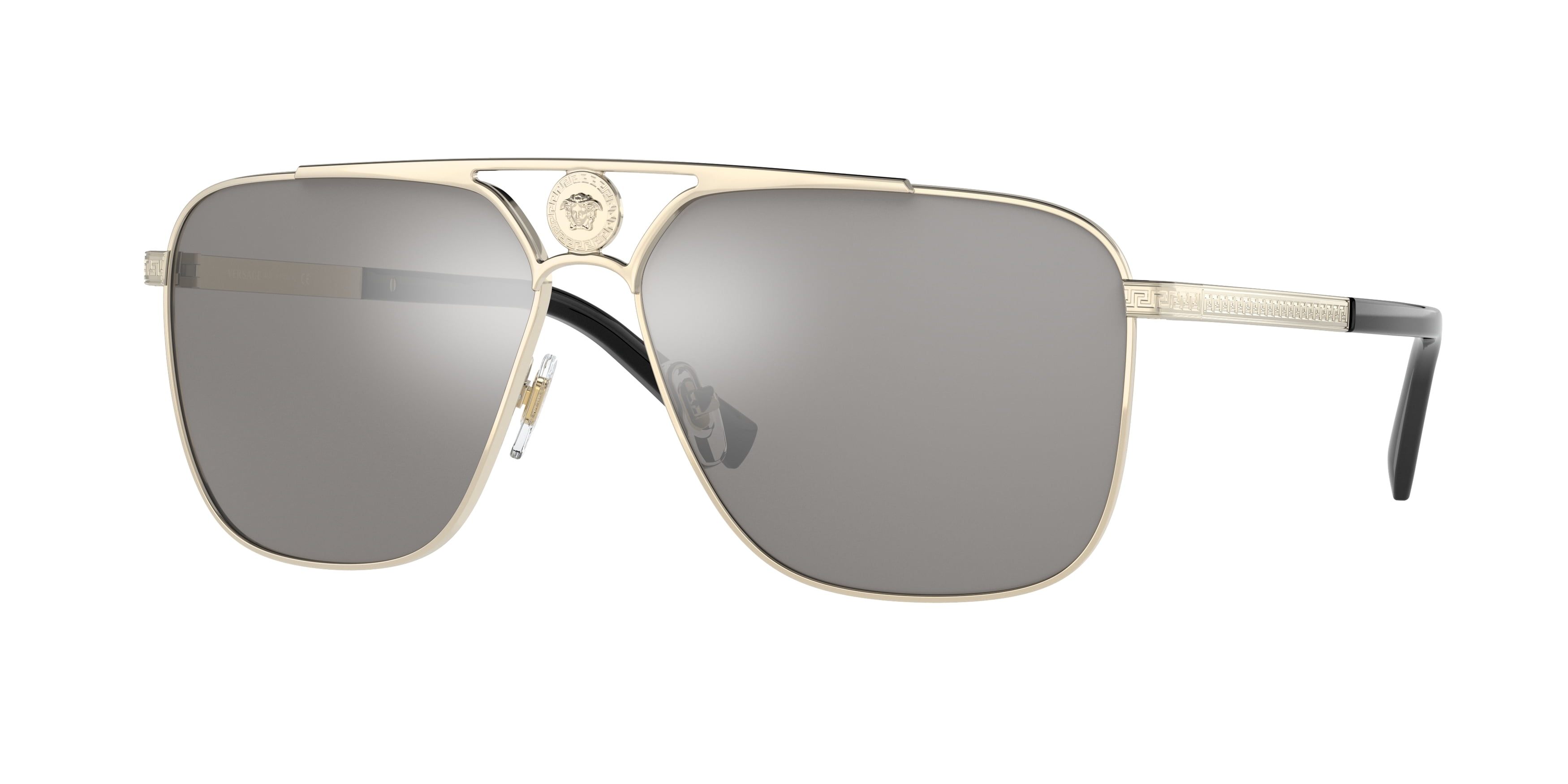 Versace VE 2238 Metal Unisex Rectangle Sunglasses Pale Gold 61mm Adult