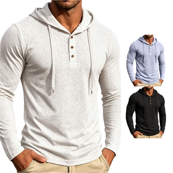 Ulitacool Men T Shirt Hooded Tee Shirts Long Sleeve Pullover Top With Pocket Blend Athletic Training Gym Workout Streetwear Soft Wear White