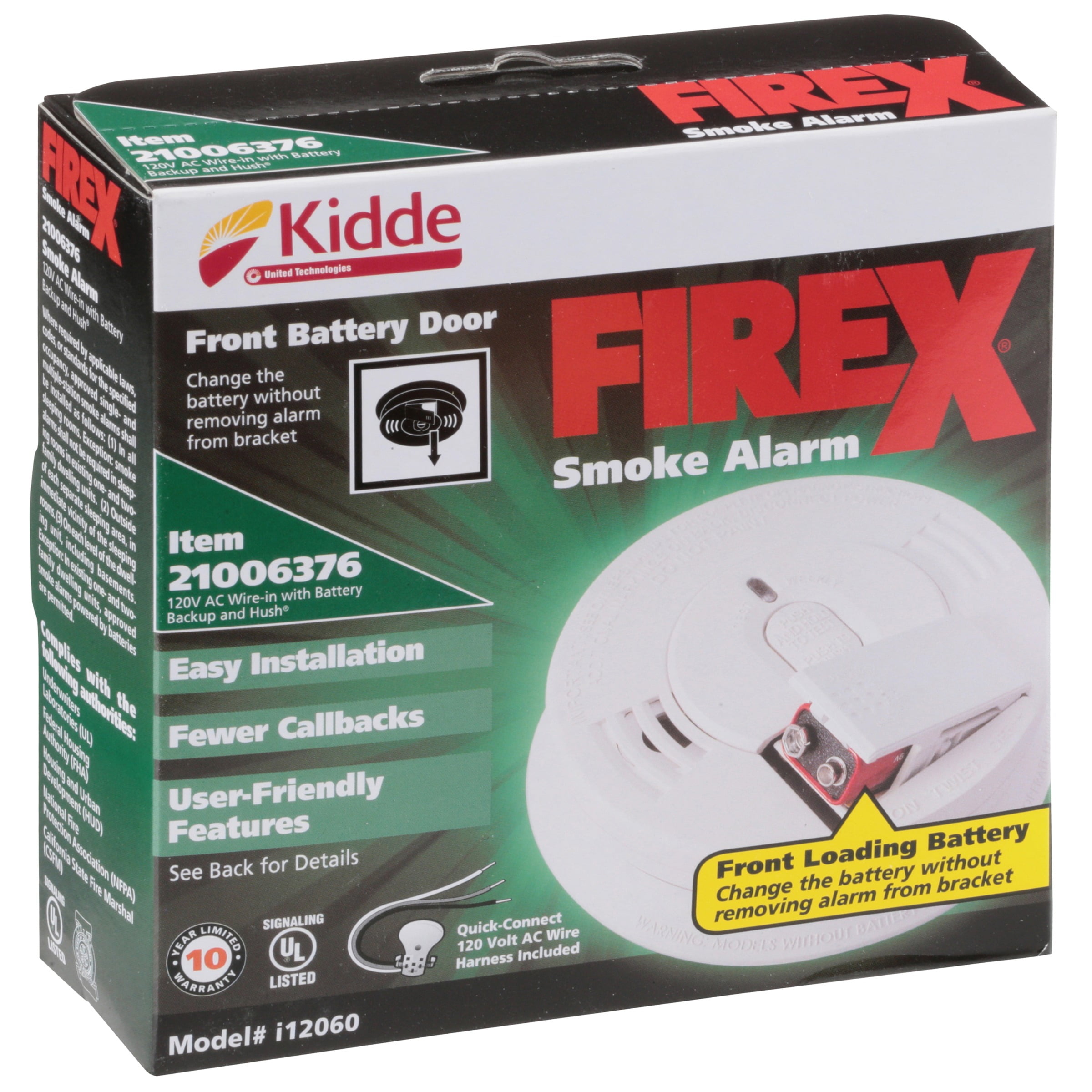 2 PACKS Kidde 12060 AC Hardwired Smoke Alarm