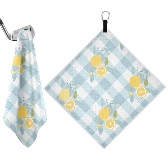 Haosy 2 Pack Magnetic Golf Towel Absorbent Microfiber Waffle Pattern Carabiner Clip Golf Towel 18" x 18", Lemons on Plaid
