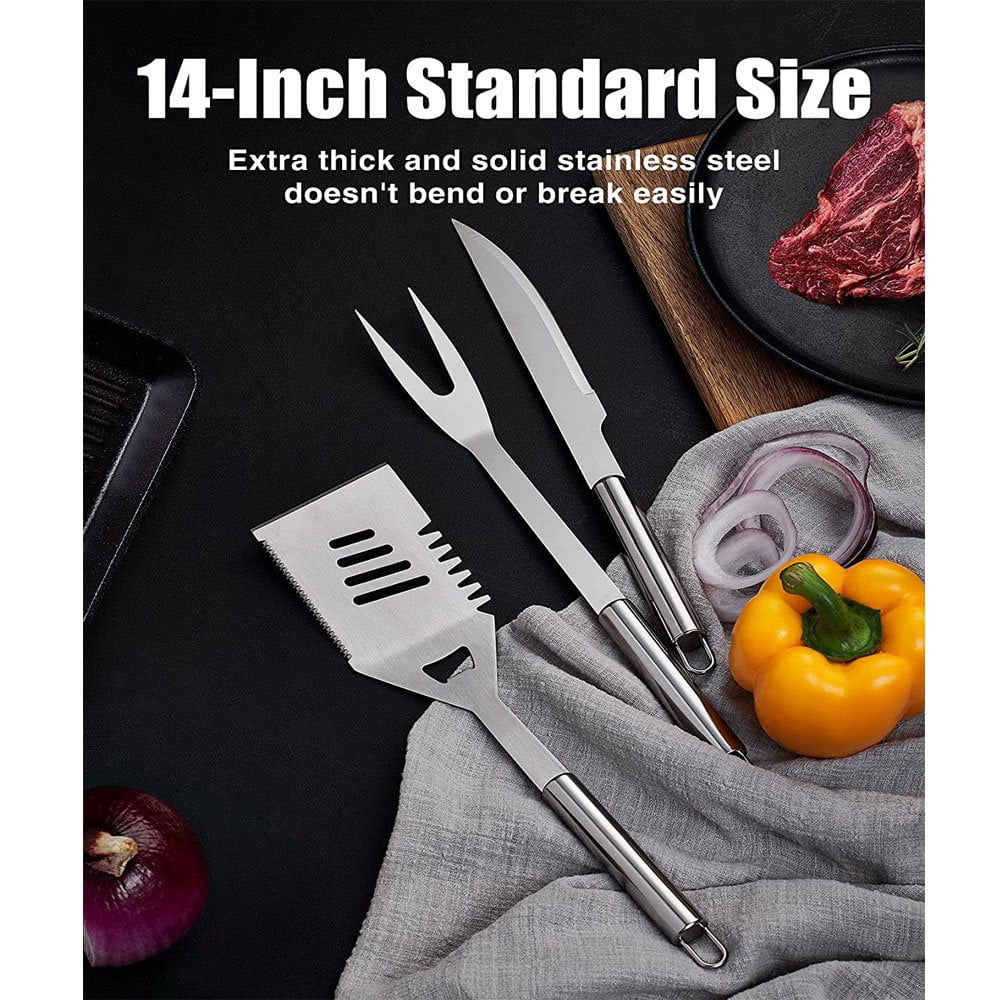 41Pcs BBQ Grill Tool Set, Grill Accessories BBQ Tools with Storage Bag, Extra Thick Stainless Steel Spatula Fork & Tongs, Meat Syringe&Thermometer BBQ Utensils Set for Camping, Outdoor, Backyard Party