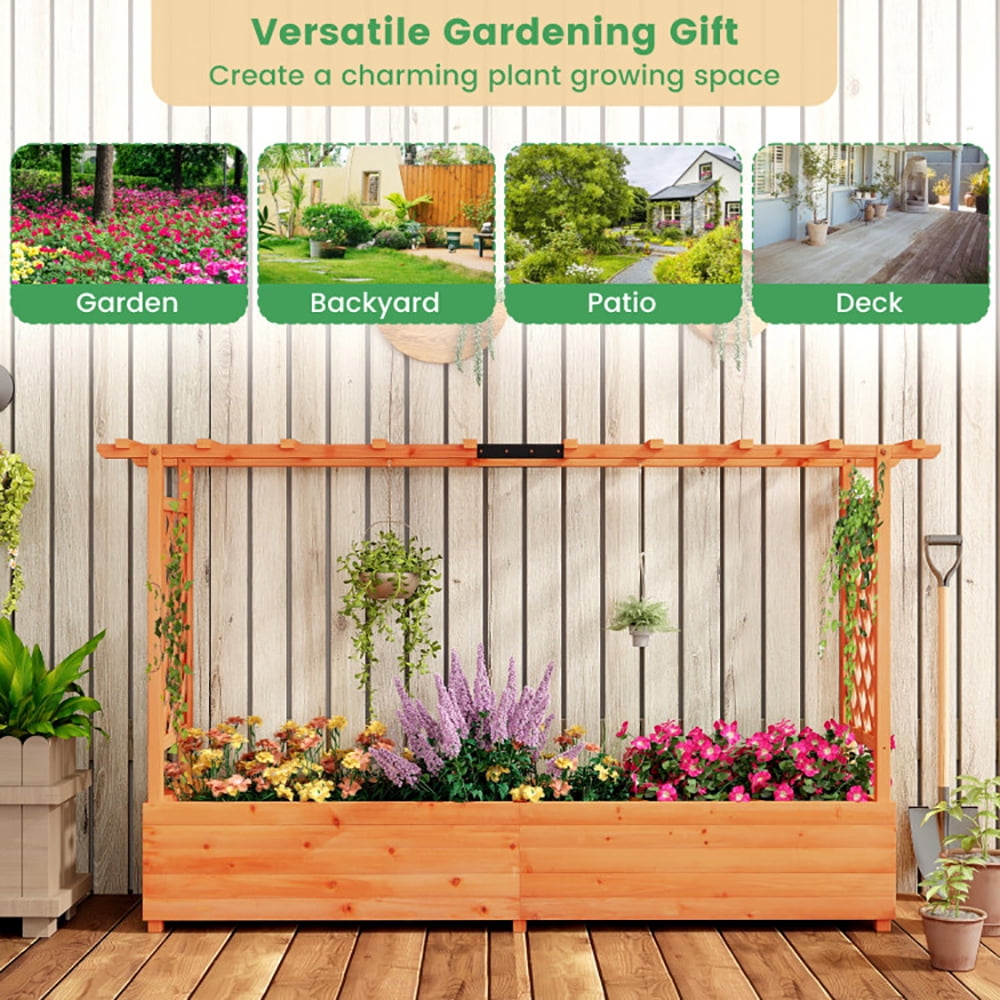 Spaco Raised Garden Bed with Side Trellis Hanging Roof and Planter Box-Orange, Outdoor Elevated Flower Box for Backyard/Patio/Gardener