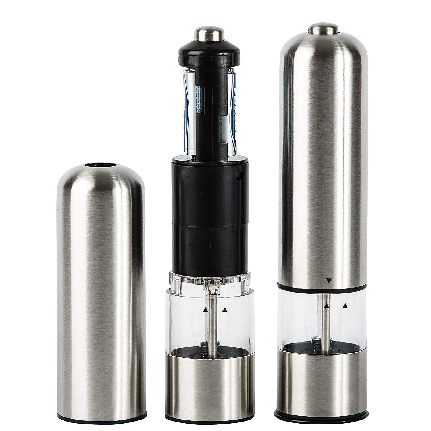 Battery Operated Salt and Pepper Grinder Set Electric Stainless Steel Salt Pepper Mills