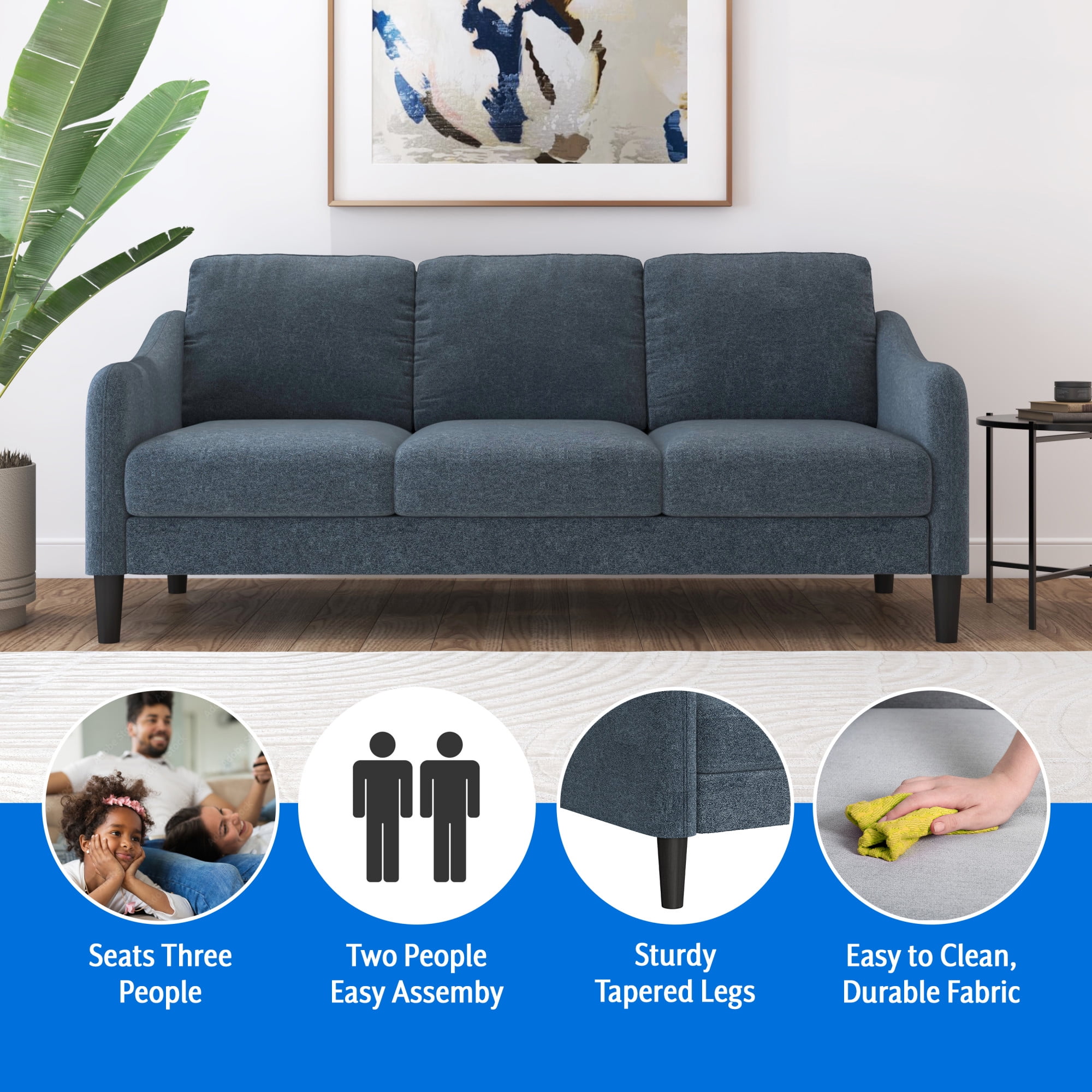 Mainstays Westley Swoop Arm 74" Sofa, Blue Cove