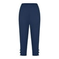 thumbnail image 5 of Jzuxvd Womens High Waist Basic Plain Cotton Linen Soft Capri Leggings Navy 3XL, 5 of 5